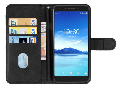 Funda De Teléfono De Cuero Negro Para Alcatel 7
