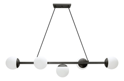 Pendente Luminalux 100cm Retangular 5 Globos Linear Plx5009 Estrutura Preto