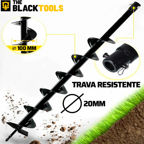 Broca Para Perfurador De Solo Tipo D Helicoidal Espiral Duplo 80 X 10cm Com Pino Trava Tbs100 The Black Tools