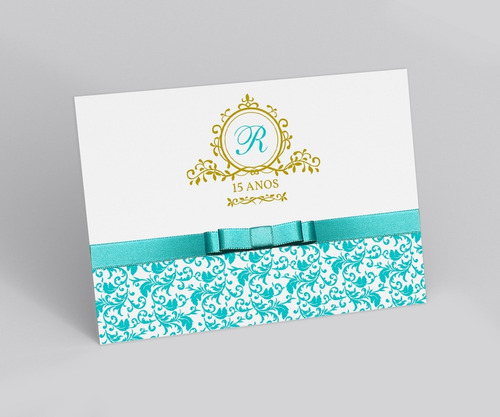 Kit 150 Convites 15 Anos Azul Tiffany Dourado Personalizado