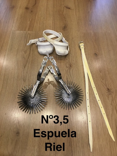 Imagen 1 de 3 de Espuela Riel Nº3,5 + Taloneras Y Piales Cuero Crudo-.