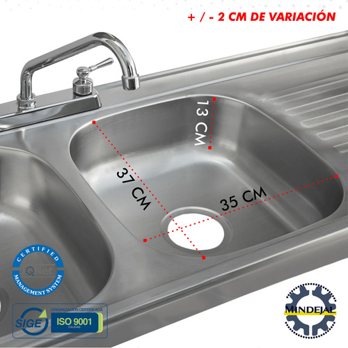 Fregadero Doble Acero Inoxidable Izquierdo 2 Entrepaños Color Metalico