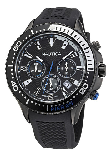 Reloj Nautica Napp25f17 Para Hombre Malla Negro Bisel Plateado/negro Fondo Negro