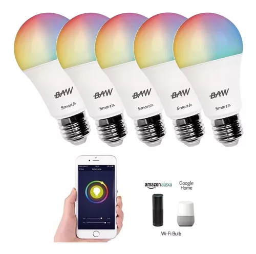 Foco Led Smart Rgb 10w Pack X5 Inteligente Wifi Celular