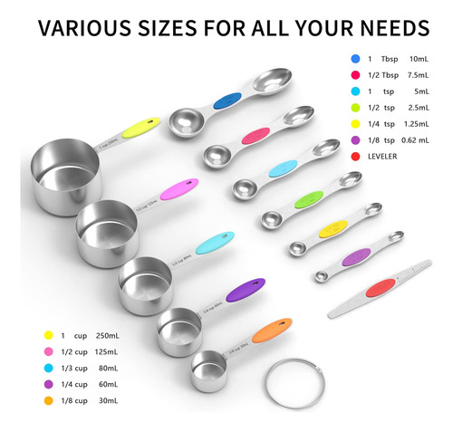 Tazas Y Cucharas Medidoras De Acero Inoxidable, 6 Piezas