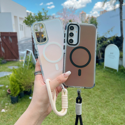 Funda De Teléfono Con Cordón Magnético Para Samsung Galaxy A56 A36 A26 A16 A06 A55 A54 A53 A35 A34 S25 Ultra Aurora Con Decoloración Láser