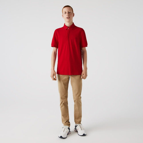 Chomba Lacoste Paris Hombre Polo Regular Fit Algodón Rojo