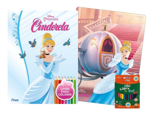 Livro Kit Diversão Disney Colorir Com Lápis De Cor Cinderela