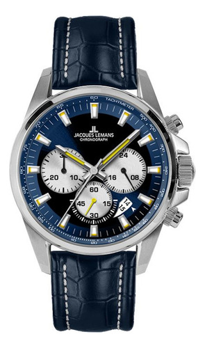 Reloj Jacques Lemans 1-1876h Liverpool Con Fecha-acero Azul Acero Azul