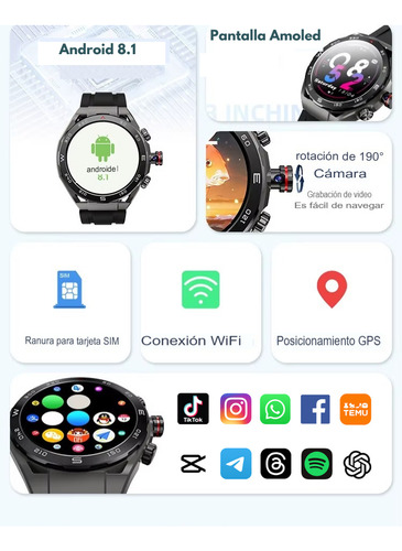 Smartwatch Android Sim 4g 5g Apps Maps Playstore Camara Gps Negro