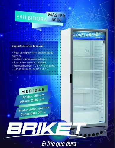 Heladera Exhibidora Vertical Briket Master 5000 500 L Cuotas