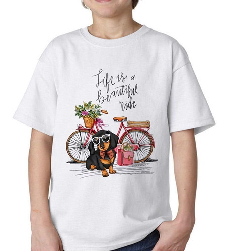 Remera De Niño Frase Life Is A Beautifull Ride Perr Bici