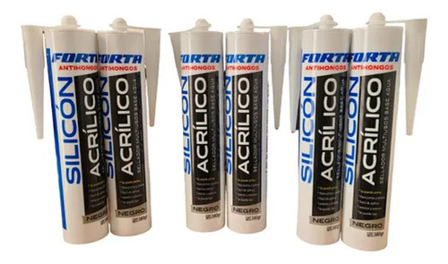 Silicon Acrilico Multiusos Base De Agua Negro 6 Pzs