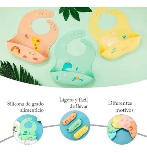 Imagen 4 de 4 de Babero En Silicona Para Bebé Con Bolsillo Fácil De Limpiar