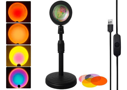 Lampara Velador Proyector Atardecer 360º Con Filtros Colores