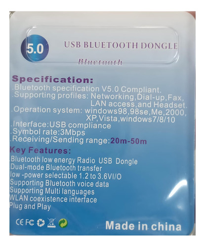 Receptor Usb Dongle Bluetooth 5.0 Pc Mini Conector