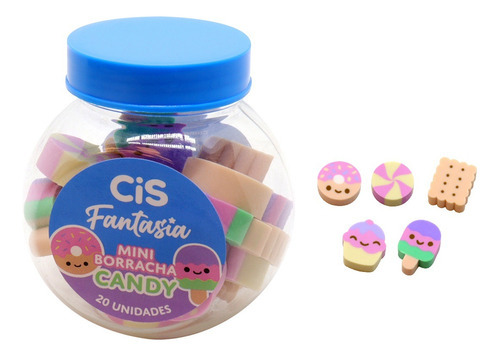 Borracha Mini Candy Cis Fantasia 20 Unidades Escolar Cor Azul