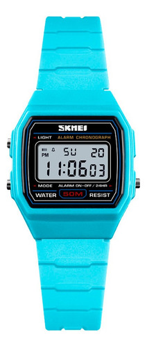 Reloj Niños Skmei 1460 Digital Alarma Cronometro Luz Led Color de la malla Celeste Color del fondo Blanco