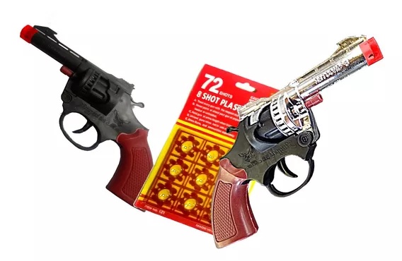 2 Pistolas Revólver De Espoleta Retrô C/ 1 Cartela 72shot