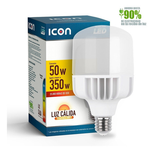 Foco led Icon ICT2TRWW-50W Bulbo color blanco cálido 50W 127V