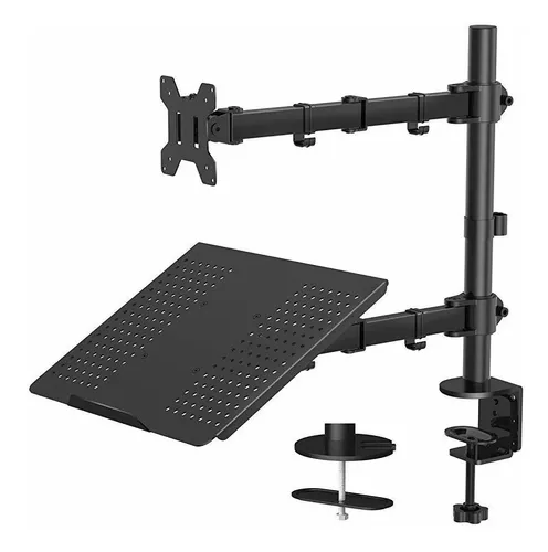 HUANUO Soporte para laptop, soporte de monitor doble ajustable en altura  con bandeja para teclado de computadora portátil para dos pantallas de