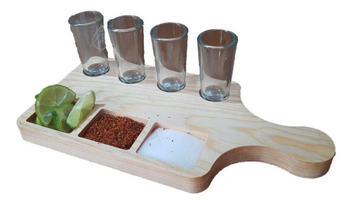 Tequilero De Madera Tabla Para 4 Shots C/3 Espacios