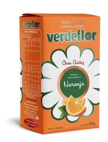 Yerba Mate Naranja Verdeflor Pack X 500g Anti Actidez Poleo