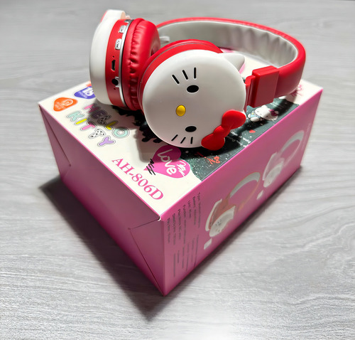 Fone de ouvido Bluetooth com faixa vermelha Hello Kitty AH-806d