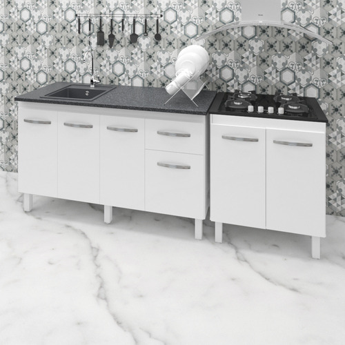 Gabinete Para Pia De 140 Cm Com Balcão Para Cooktop 4 Bocas Cor Branco Frente Branca