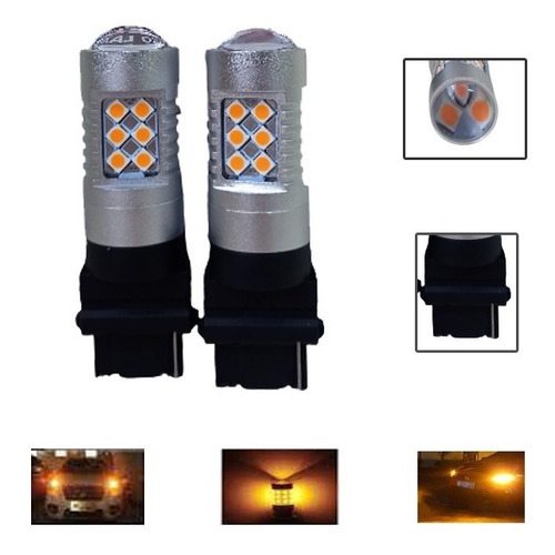 Bombillo 1 Contacto Lupa 24 Led Base Metal 3156 12/24v Ambar