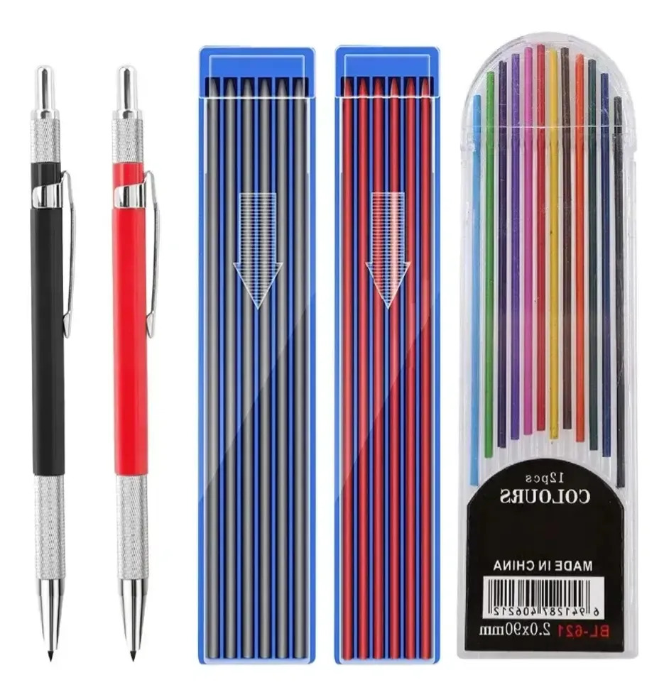Lápiz soldador con 24 recambios redondos multicolor, rotuladores mecánicos de metal con sacapuntas incorporadas para soldador de tuberías, construcción de acero, carpintería, diseñ