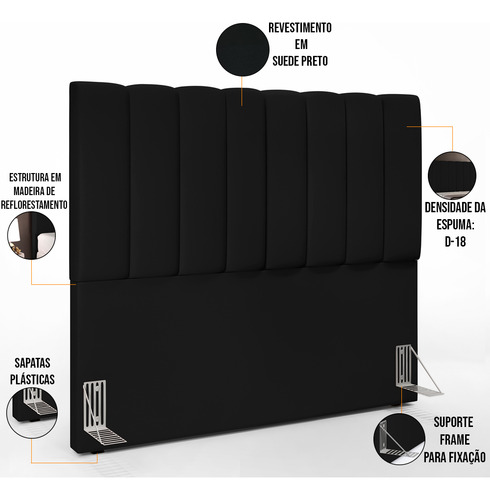 Kit Cabeceira Box 140 Cm Calçadeira Dália Suede Preto