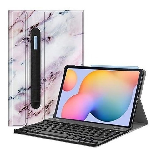 Funda+teclado Fintie Galaxy Tabl S6 Lite 10.4ø Rosa Mármol