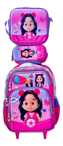 Mochila Maria Clara Jp Kit Escolar Lancheira Estojo Cor Rosa Desenho Do Tecido Maria Clara E Jp