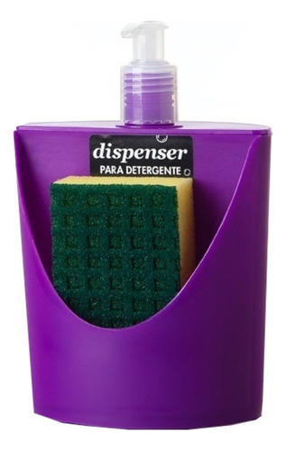Dispenser Detergente Dosificador Cocina + Esponja De Color Violeta