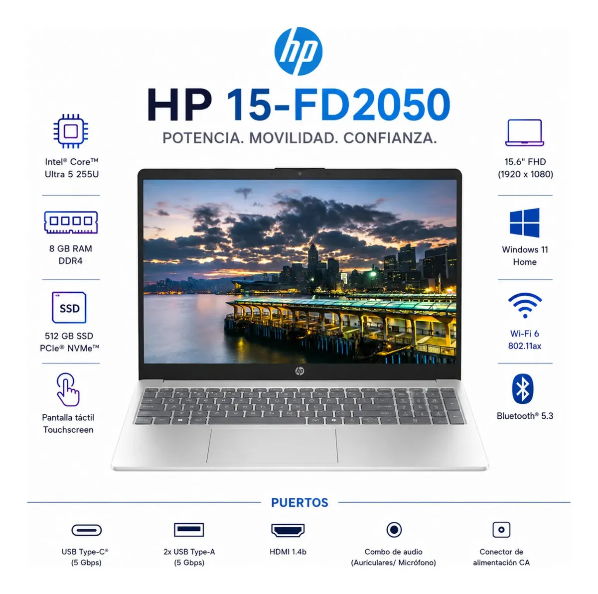 Notebook 15-fd2050wm 15,6 Fhd Touch 512gb / 8gb Ram Intel Core Ultra 5-225u - Silver