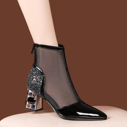 Bota Cool Boot De Malla Con Tacón Grueso Y Punta De Nueva