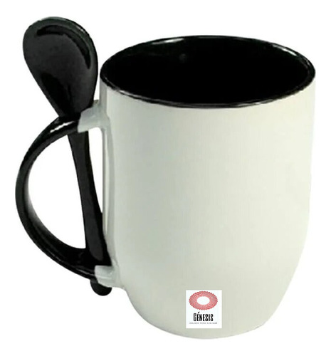 Taza Ceramica Con Cuchara Negra Sublimable Sublimar