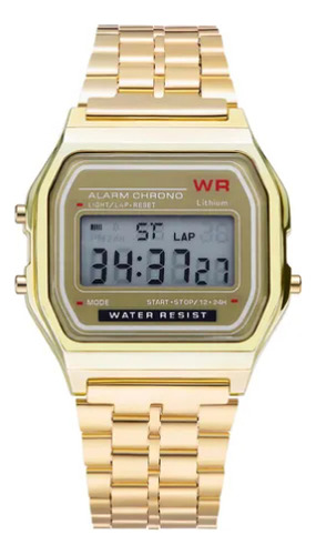 Reloj Malla Acero Vintage Digital Con Luz Alarma Tipo Casio Dorado Dorado Dorado