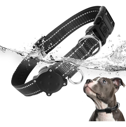 Collar Para Perro Porta Airtag Waterproof Reflectivo M Negro
