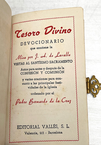 Antiguo Libro Religioso, Tesoro Divino, Devocionario, 1927 (Usado)