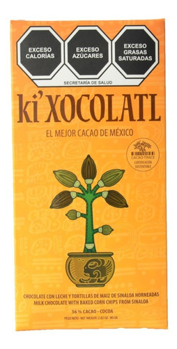 Ki Xocolatl Naranja 36% Cacao Totopos, Natural, Orgánico