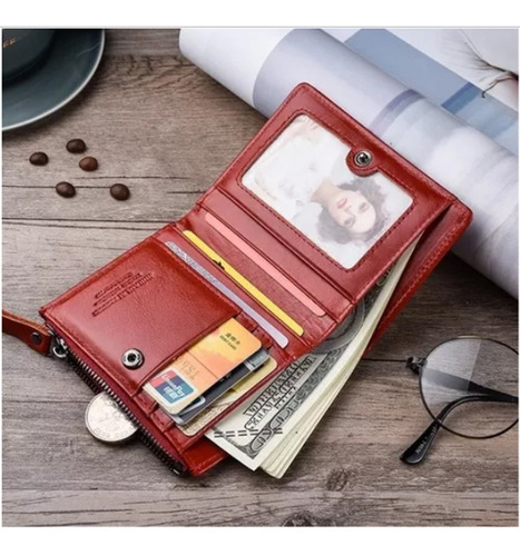 Cartera Billetera 100% Piel Para Hombre O Mujer Unisex Color Café Obscuro