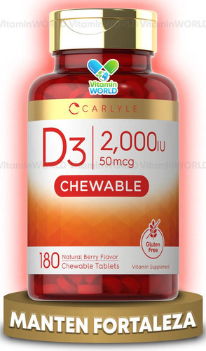 Carlyle Vitamina D3 2000 Ui Tabletas Masticables 180 Piezas. Sabor Sin Sabor
