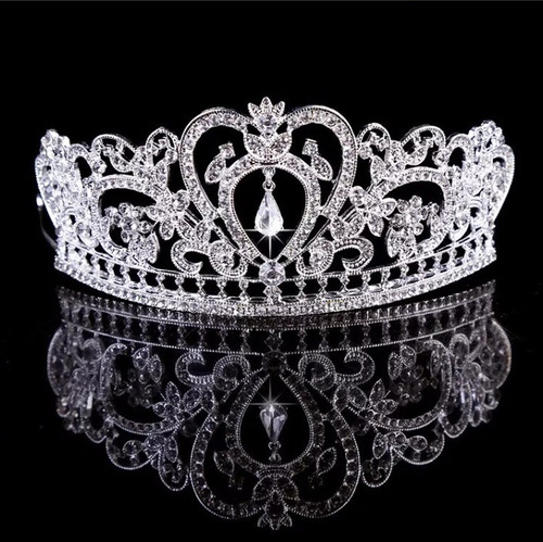 Coroa Tiara Cabelo Noiva Alta Strass Debutante Cor Cinza Claro