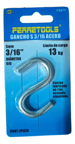 Pack 12 Ganchos Acero S 5mm Hasta 13kg