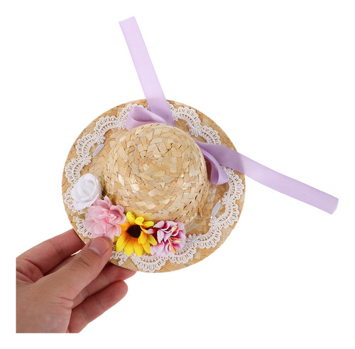 Mini Sombrero De Paja: Sombrero En Miniatura Con Lazo Y Flor