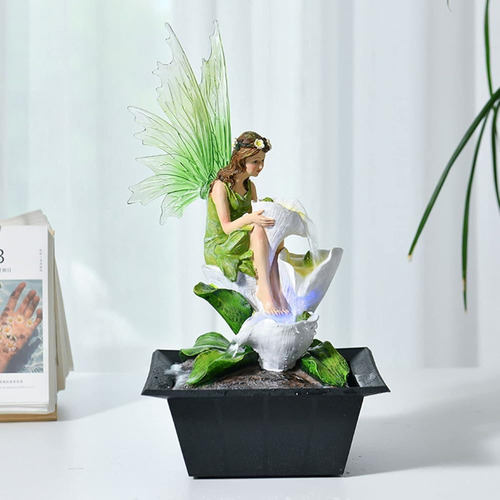 Figura De Hada De Flores Fuente De Agua Cascada Interior Luc