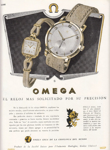 1950 Publicidad Relojes Omega Argentina Vintage Unico Raro