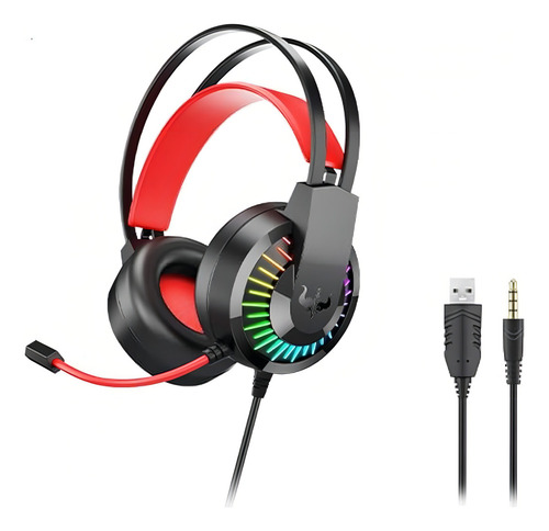 Auriculares LED para jugadores Ovleng Gt68 con micrófono giratorio, color azul claro
